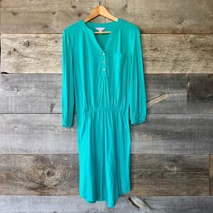 Lilly Pulitzer Beckett Shirt Dress S Turquoise Henley 3/4 Sleeve Vaca Everyday